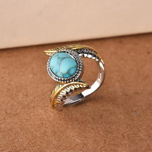 Vintage turkis ring i guld og sølv