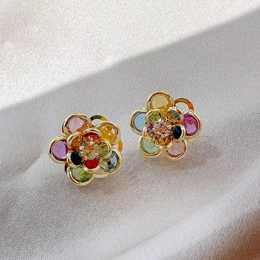 Elegante Farverige Krystal Blomster Øreringe