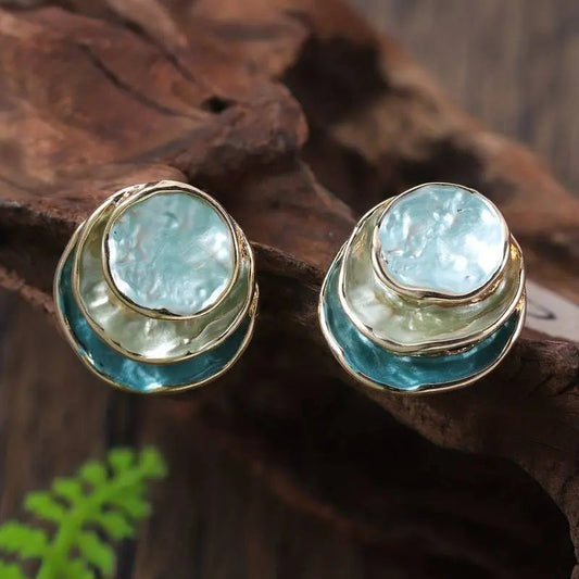 Vintage håndmalede multilagede runde øreringe