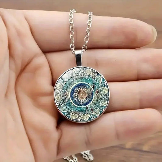 Vintage Rundet Blå Mandala Halskæde