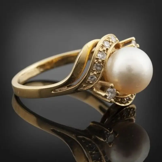 Elegant Ring med Perle og Brilliant Guld