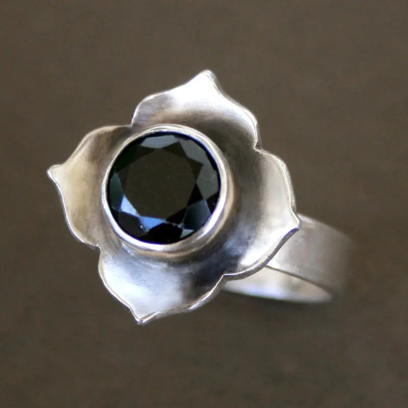 Vintage Mørk Krystal Blomster Ring