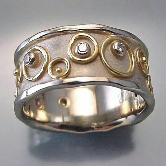 Vintage Intarsia Zirconia Hult Sølv & Guld Ring