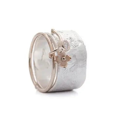 Vintage Pink Sølv Blomster Ring