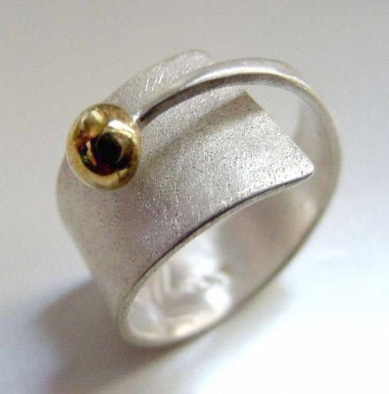 Vintage Åben Guld Perle Sølv Ring