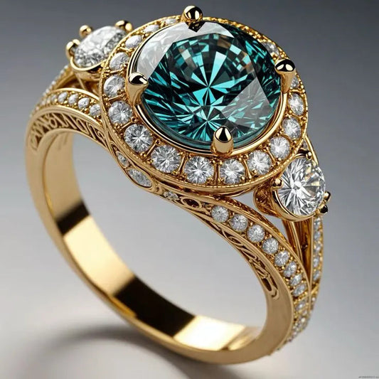 Vintage-stil guld ring med blåt krystal