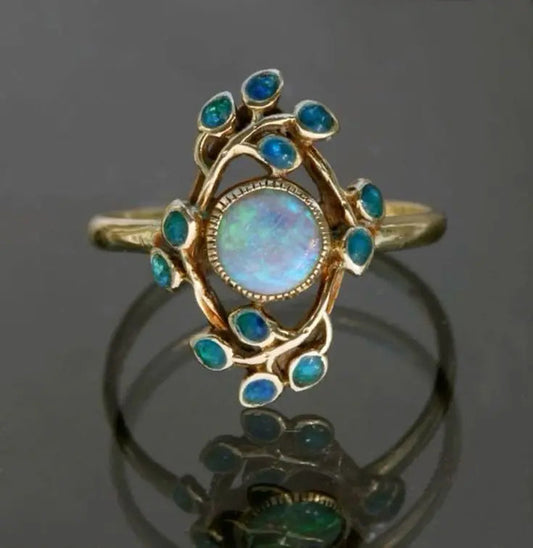 Blå Ring Vintage Krystaller og Opal