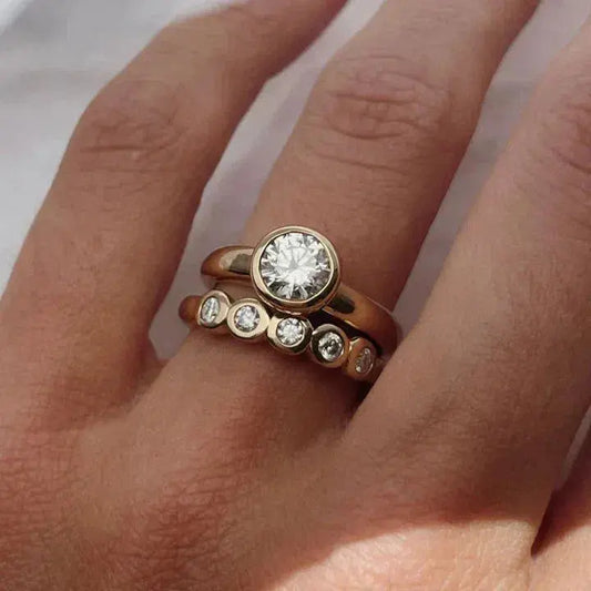 Vintage zirkonia guld ringe sæt