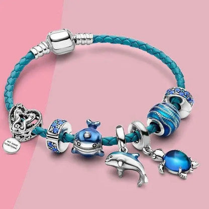 Ocean Style armbånd + charms inkluderet i læder og sølv