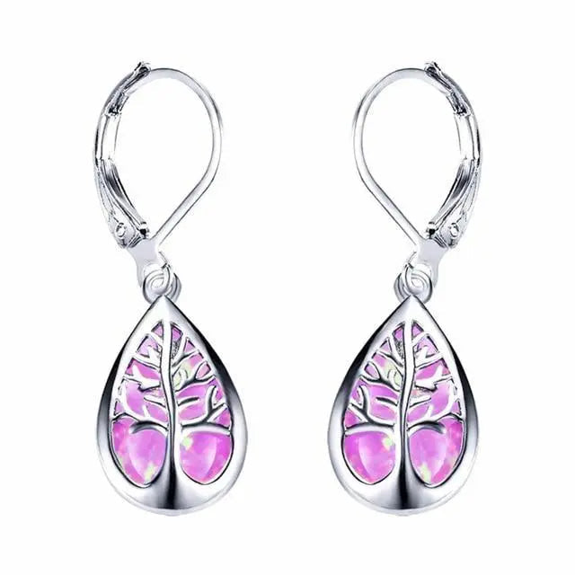 Livets Træ øreringe lavet af opal og sølv